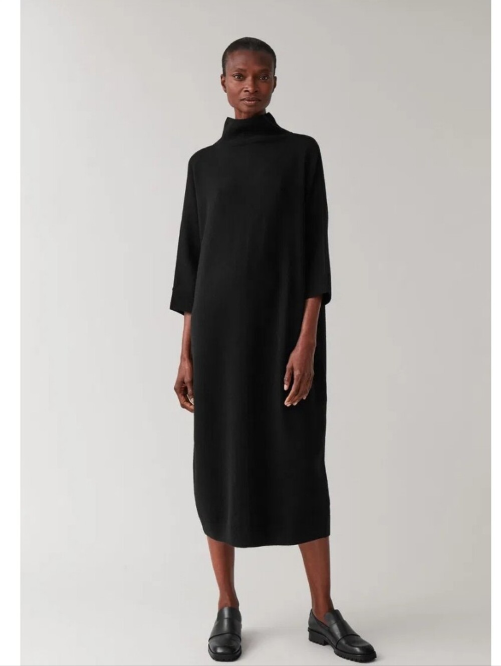 COS Oversize Black Wool Long Dress Sz L Minimalist